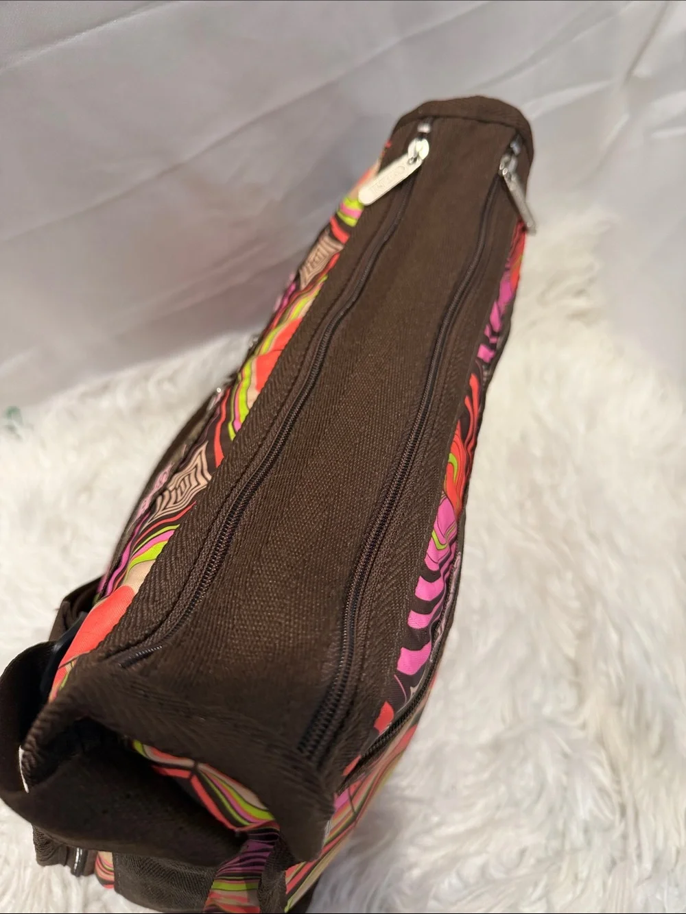 LeSportsac Brown Crossbody Bag with Pink, Red and Green Heart Print